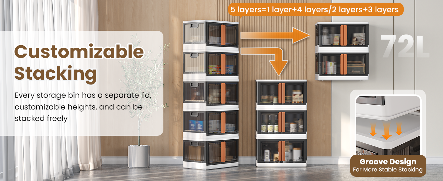 Every storage bin has a separate lid, customizable heights, and can be stacked freely