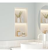 Neohomee 2-Tiers 12x24 Wall Niche with LED Light Strips, White Shower Niche Cabinet, Stainless St...