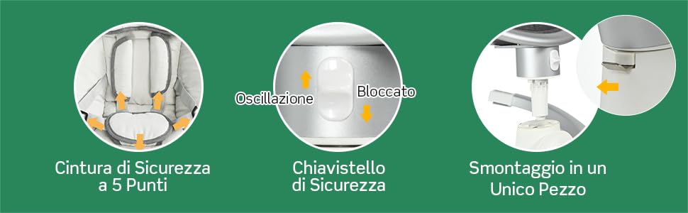DREAMADE Sdraietta A Dondolo Elettrica, Culla Elettrica Per Neonati 0-6 Mesi Con Cintura Di Sicurezza, Zanzariera E Giocattoli, 5 Angoli Di Rotazione E Funzioni Musicali E Bluetooth,77x62x52 Cm 14 1