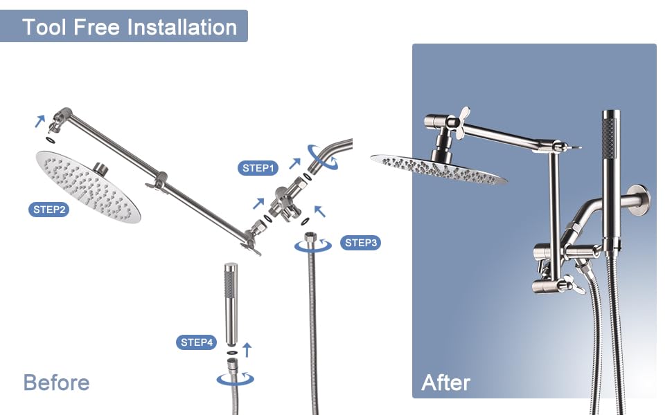 Brushed Nickel Shower Faucet Set Complete 8 Inch Rainfall Shower Head with Handheld, High