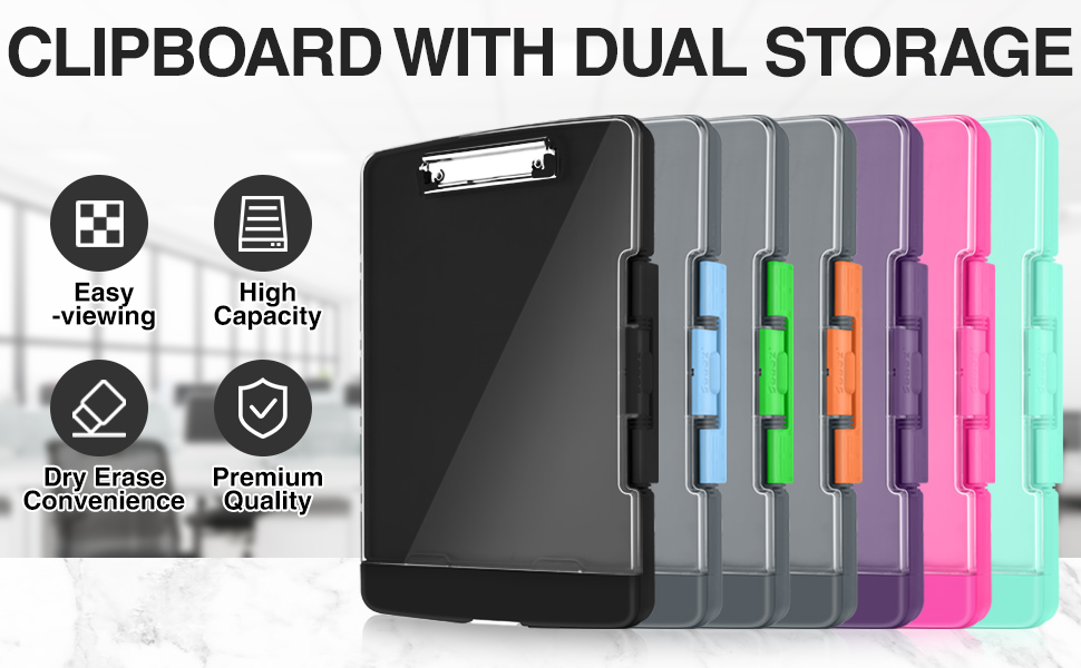 Sooez Clearview Clipboard with 2 Storage, Heavy Duty Clip