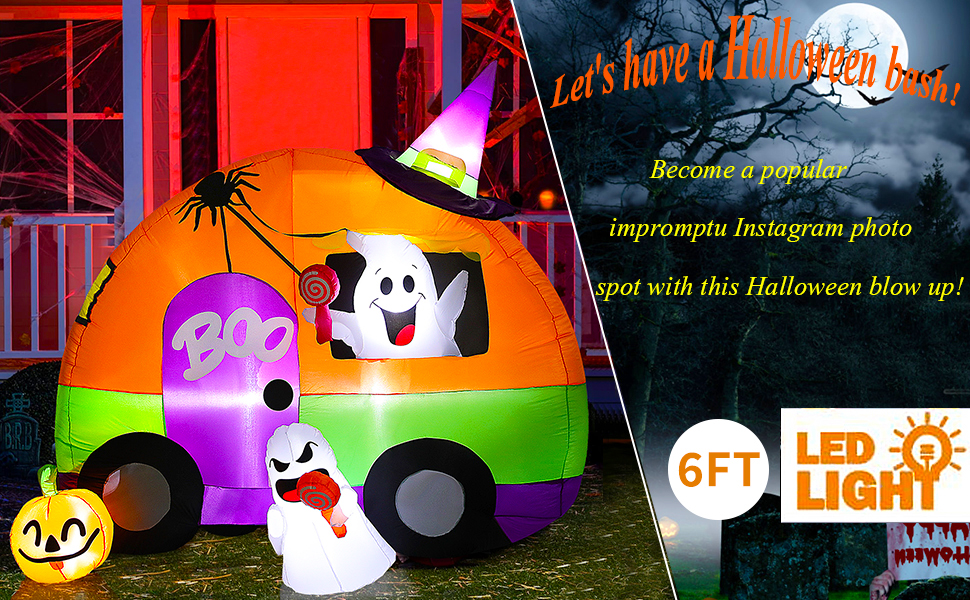 Halloween Inflatable Yard Decorations, 6Ft Tall Blow Up Ghost Bus with