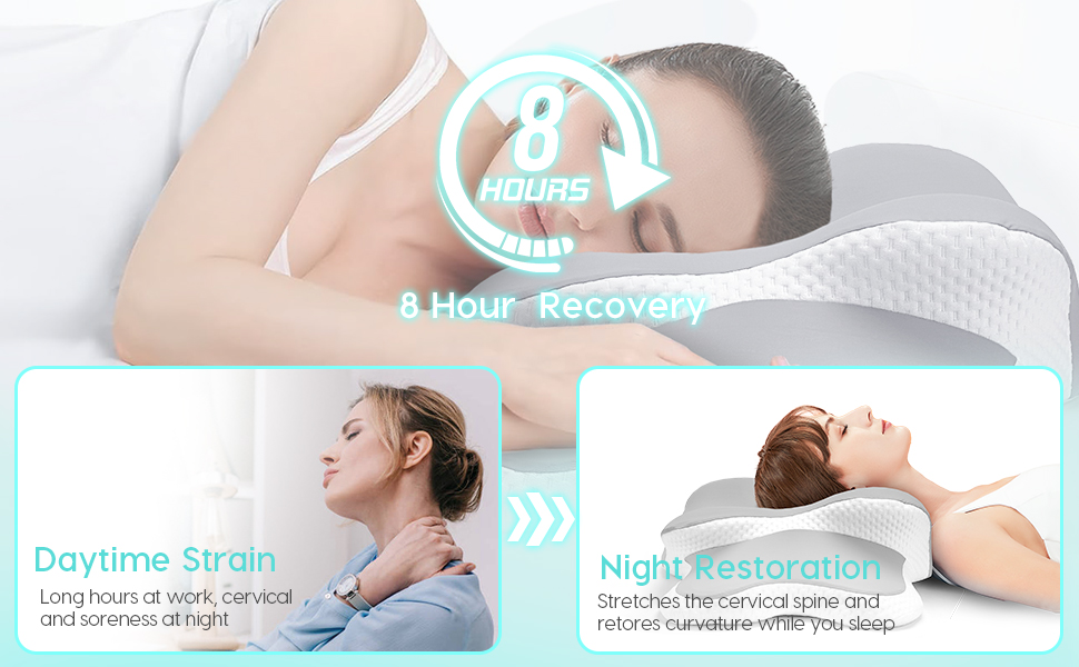 GOXIFACA Memory Foam Pillow, Cervical Pillow for Neck and Shoulder, Orthopedic Pillow, Ergonomic Neck Support Pillow for Side Back Stomach Sleepers with Removable Pillowcase, Grey 17 5