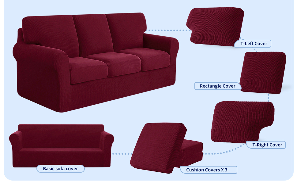 subrtex 3Seater Sofa Cover with 3 Separate Cushions and 3 Backrests