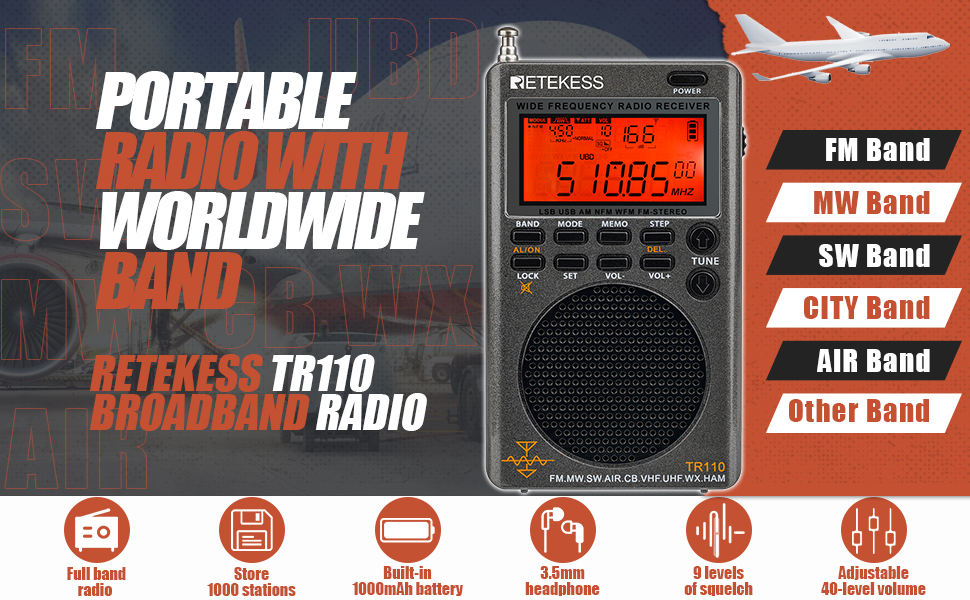 Retekess TR110 Portable SSB Shortwave Radio,Full Band Radio MW FM