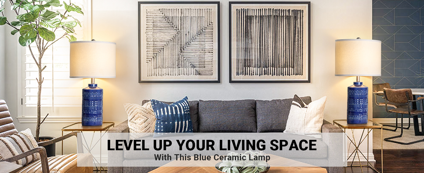 Blue Ceramic Table Lamp for Living Room