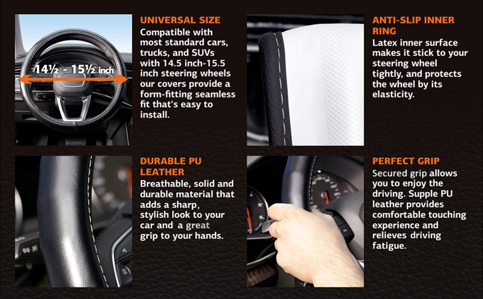 SENATOR Steering Wheel Cover for Cars, Trucks, and SUVs FLO01 15 inches M Black Faux