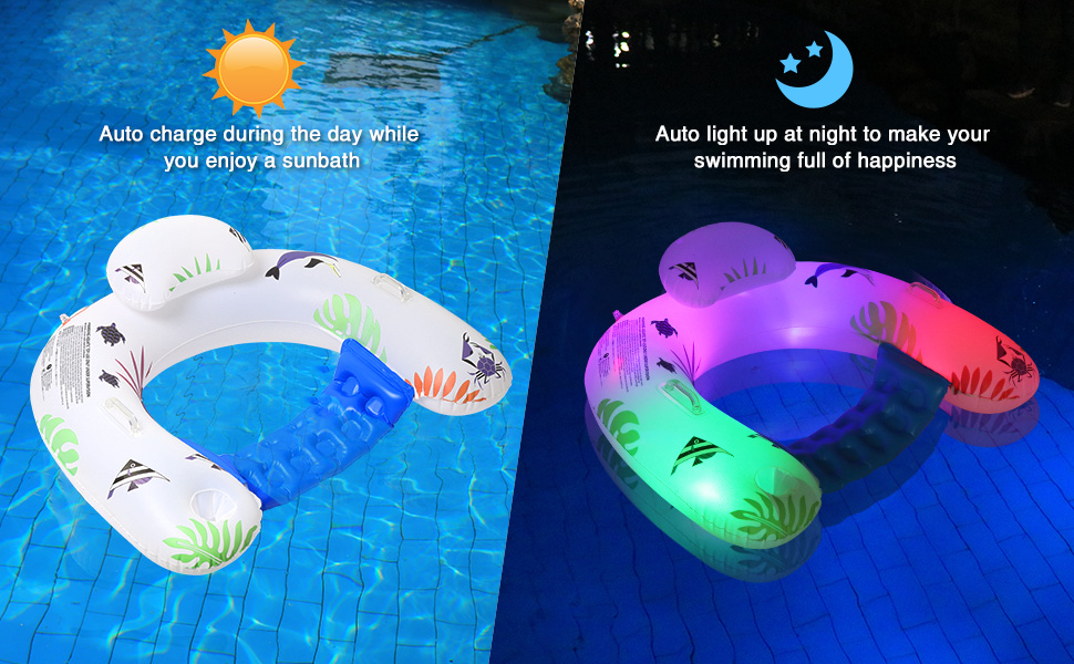 LanAqua Inflatable Pool Float Chair,Solar Powered Floating