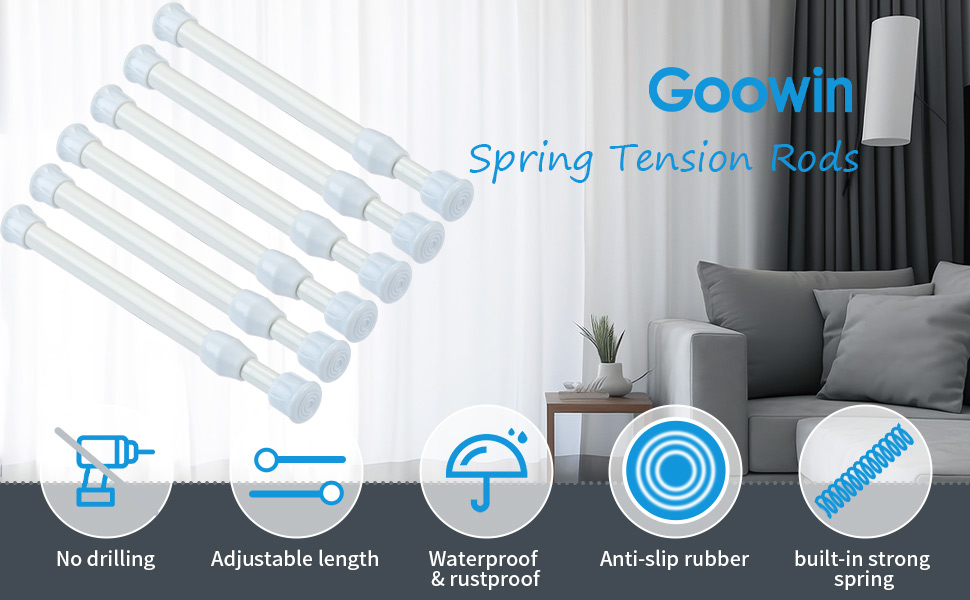 6Pcs Tension Rod, Goowin Tension Rods for Windows, No Drilling