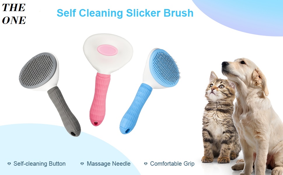 Dog Brush Cat Brush Comb - Dog Brushes For Grooming - Dog Cat Self Cleaning Slicker Brushes with Smooth handle - Cleaning Button Pet Grooming Tool for Dogs Cats Shedding Tools Massage Brush (GREY) 6 Dog brush Brushes Dogs
