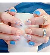 Short Square Press on Nails Blue Orange Assorted Colors Full Cover Fake Nails Nude Glossy False N...