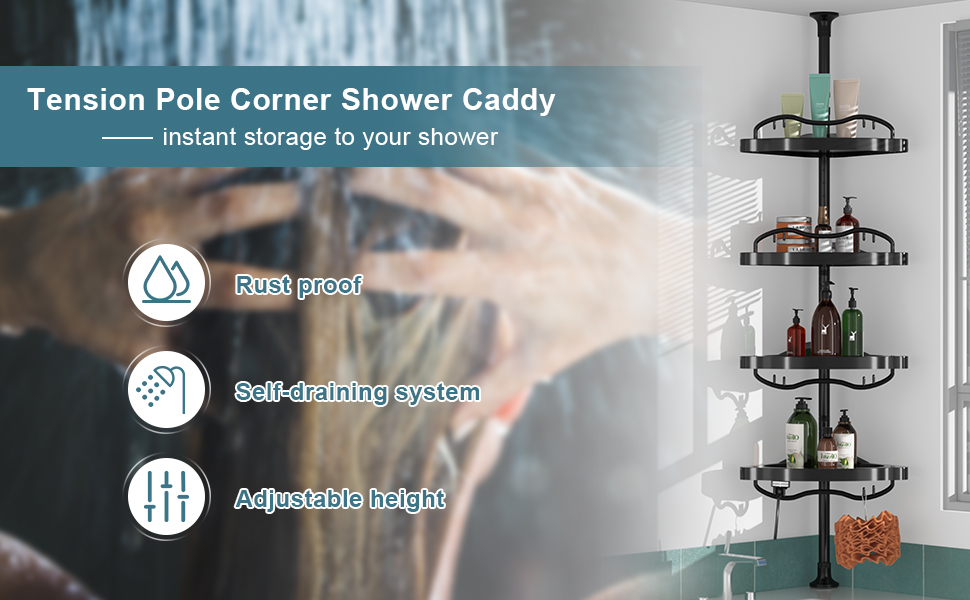 COCONUT Corner Shower Caddy Tension Pole, 54114Inch Rust