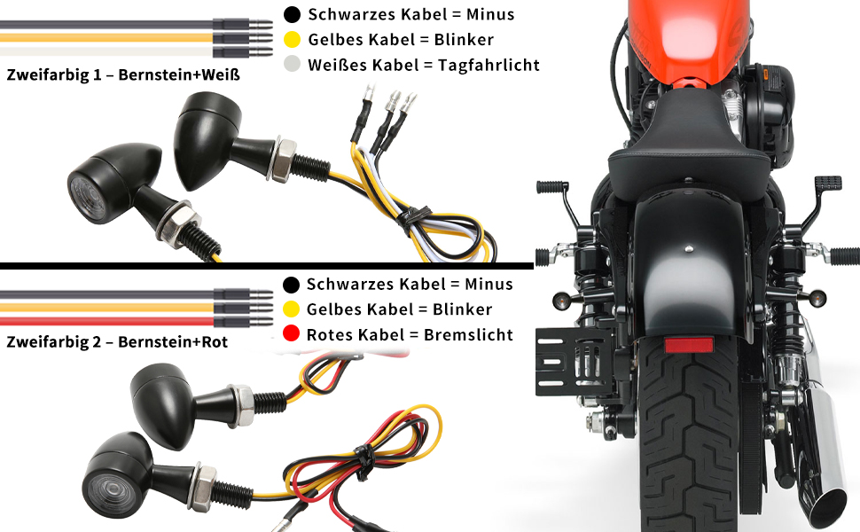 JMTBNO Motorrad LED Blinker Lenkerblinker Licht Lauflicht Mini Bernstein  Blinker Weiß Tagfahrlicht E-geprüft Universal 12V Kompatibel mit M8