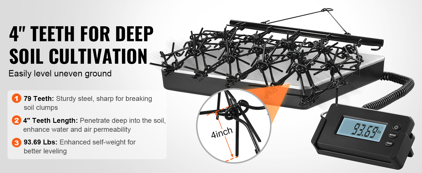 VEVOR Drag Harrow, 4'x5.6' HeavyDuty Chain Harrow with 69