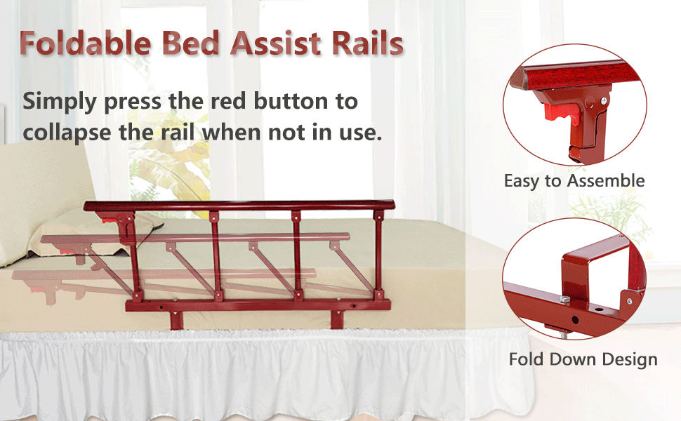 Bed Side Rails for Elderly Adults Safety Assist Railing Cane Seniors