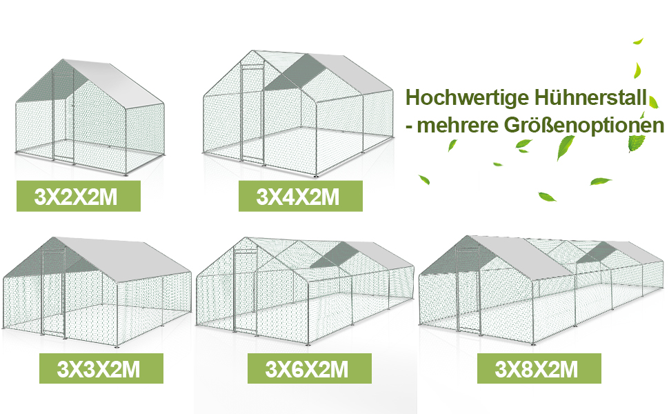 Ikodm Hühnerstall Freilaufgehege Außengehege XL 3x2x2m mit Schloss ...