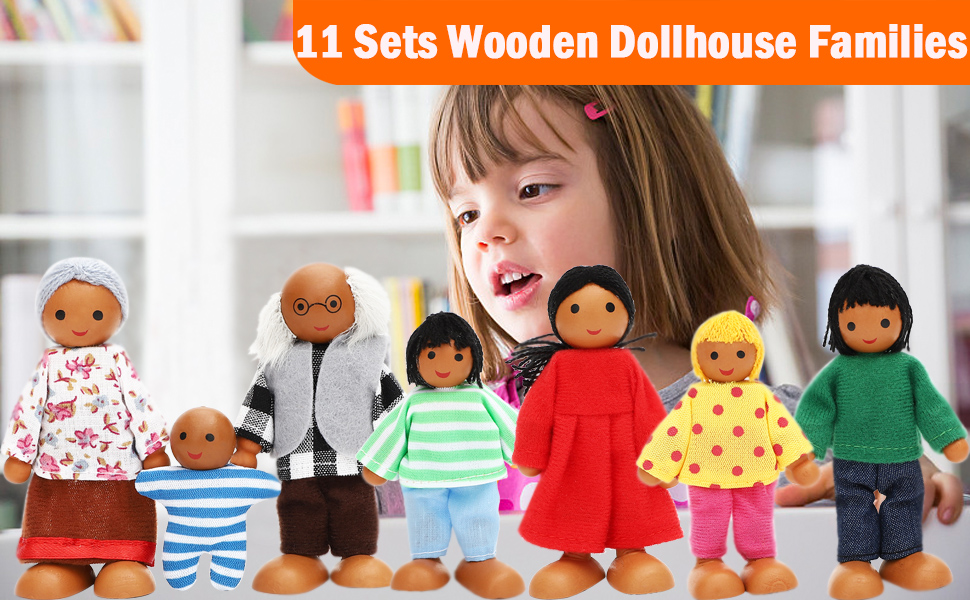 Wooden Dollhouse Family Set