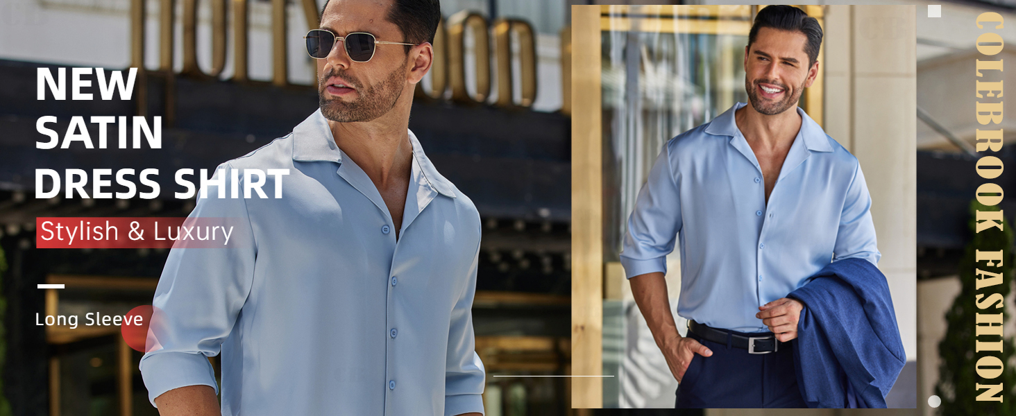 Colebrook Mens Satin Solid Regular Fit Shirt Cotton with Satin Sheen Luxury shirt for men Beach top