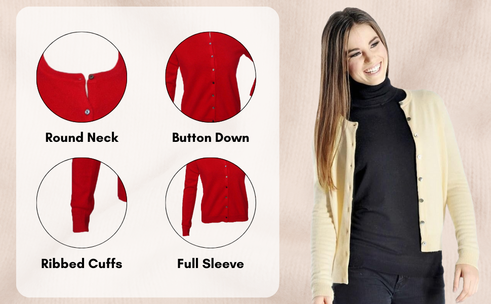 Cashmere Boutique 100% Pure Cashmere Women Cardigan Sweater