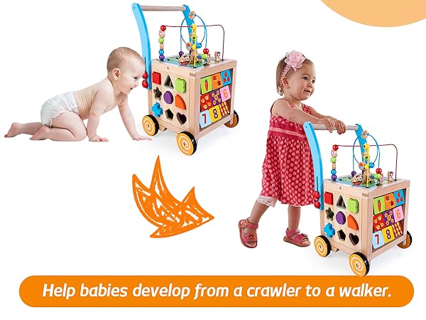 Wooden Baby Walker | 9-in-1 Wooden Activity Cube, Sit-to