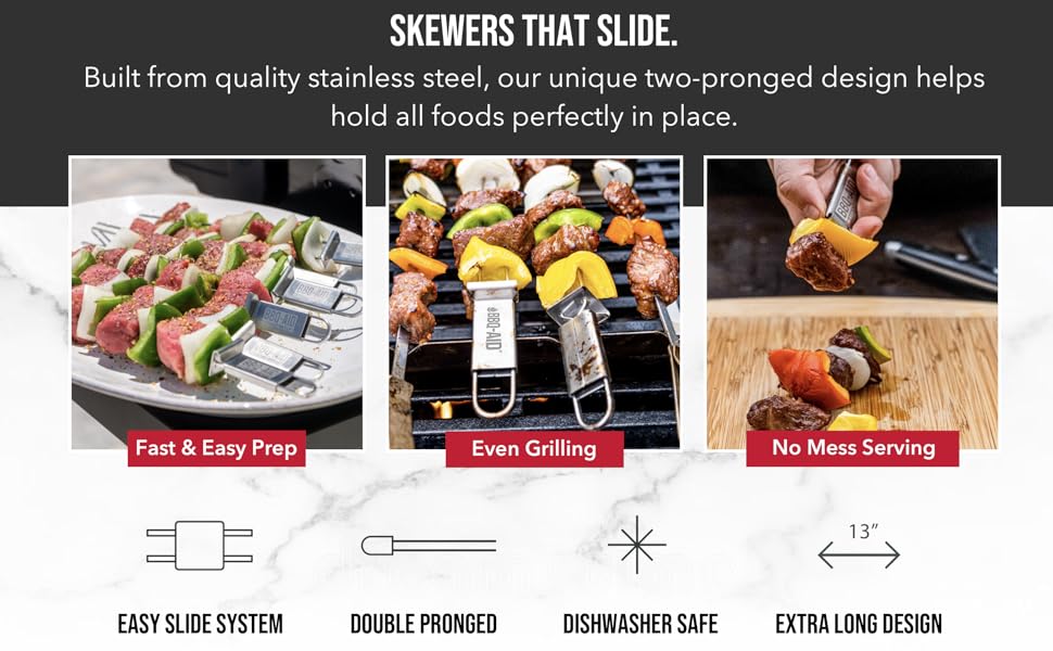 BBQAID Premium Barbecue Metal Skewers for Kabobs with