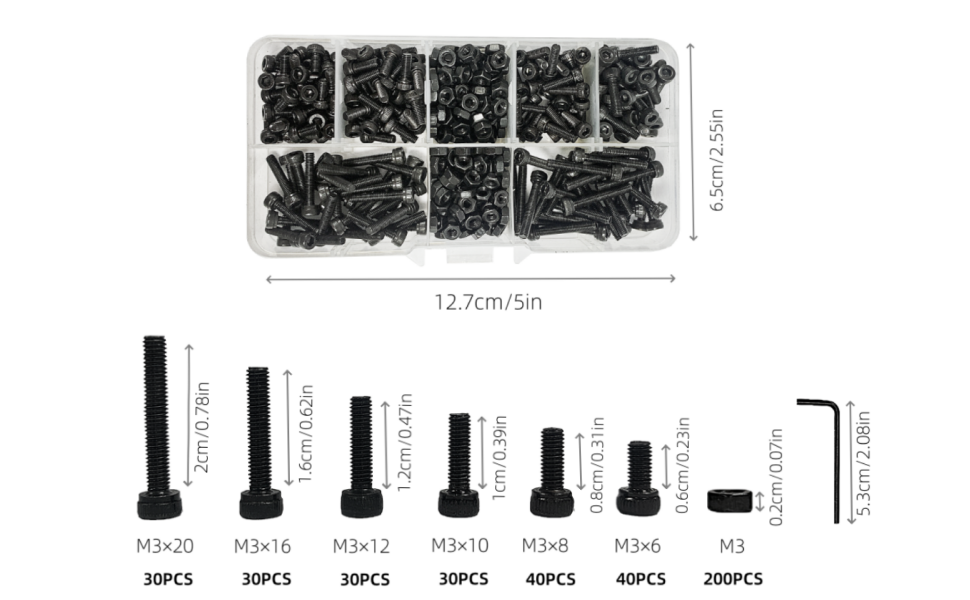 400 Piece M3 Small Metric Screw and Nut Assortment,Hex