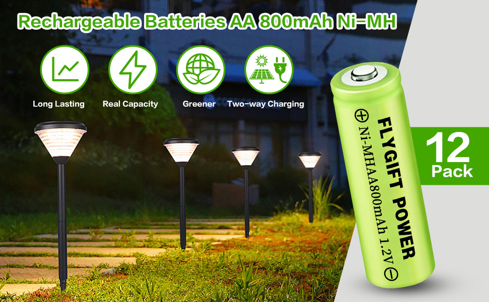 FlyGift AA Rechargeable Batteries 800mAh NiMH Double A 1