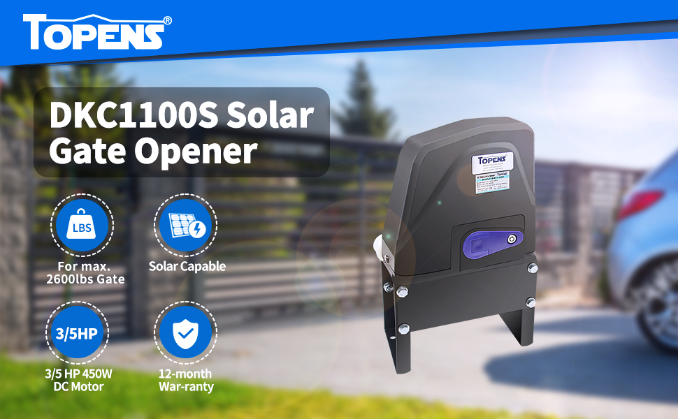TOPENS DKC1100S Solar Sliding Gate Opener Chain Drive