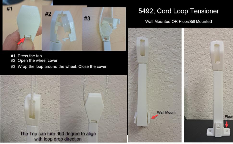 Universal Cord Tensioner Spring Loaded, White, 3Way