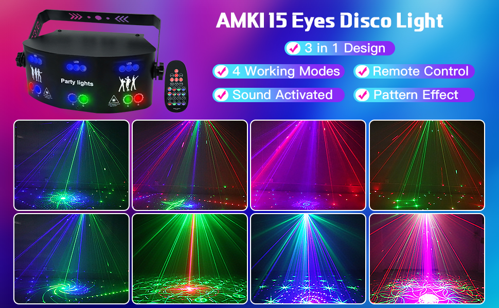 AMKI DJ Disco Lights, 15 Eyes RGB Party Lights Stage Light by DMX512