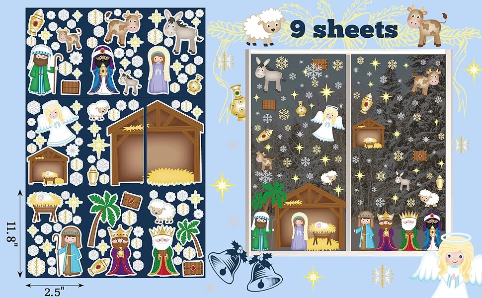 Nativity Scene Window Clings9 Sheets Religious Christmas