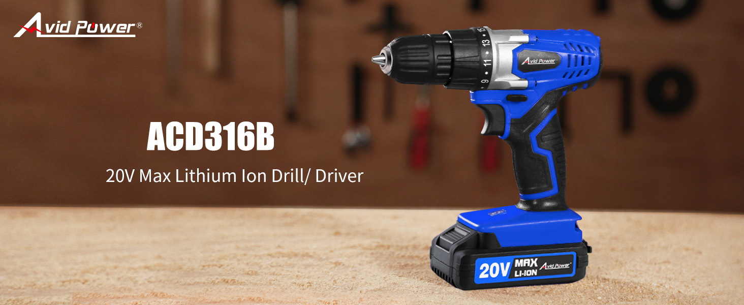 AVID POWER 20V MAX Lithium lon Cordless Drill Set, Power