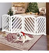 dCee Solid Acacia Wood Dog Gate, Freestanding Dog Gates Indoor Additional Wide 81 in, Foldable Pe...