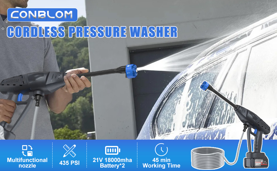 Cordless Pressure Washer, 24V Portable Jet Washer 36Bar/522PSI High