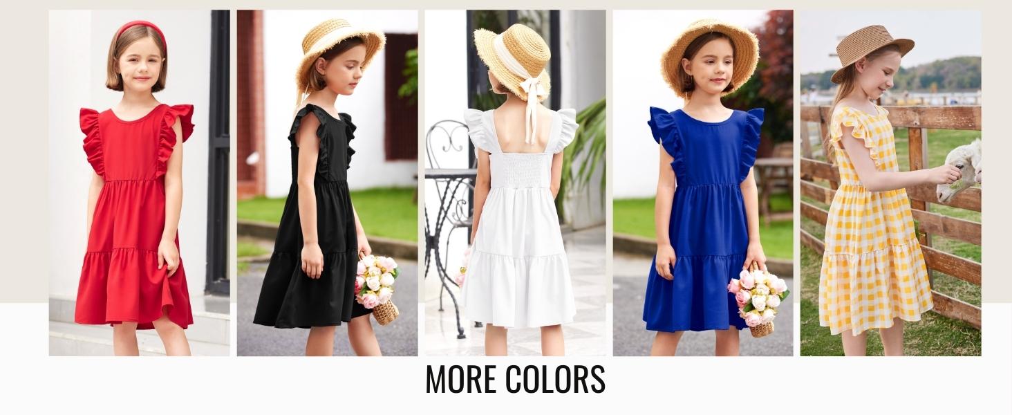 Flypigs Girl's Flutter Sleeve Dress Flowy Swing Pattern Round Neck A-Line Casual Loose Dresses