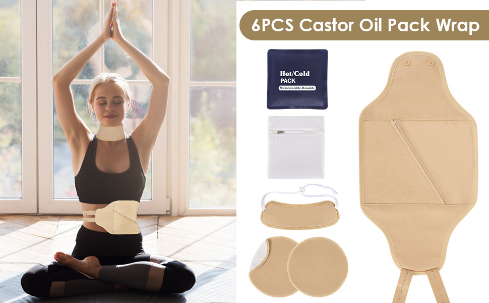 6PCS Castor Oil Packs Reusable Castor Oil Pack Wrap Castor