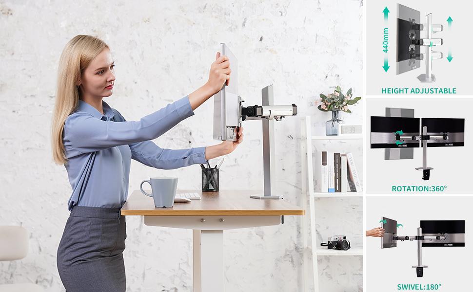 EleTab Dual Monitor Arm Mount Heavy Duty Double Monitor Stand Desk