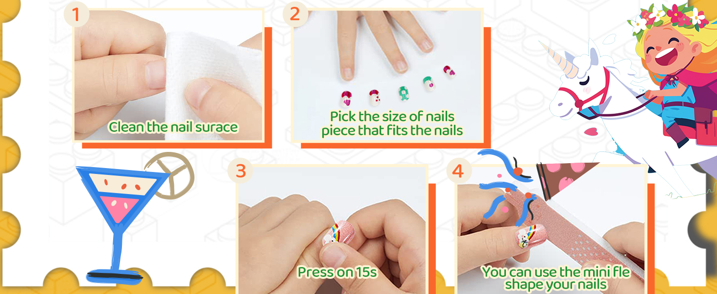 Kids press-on nails Kids False Nail for Girls Gift Children's fake nails Kids nail stickers