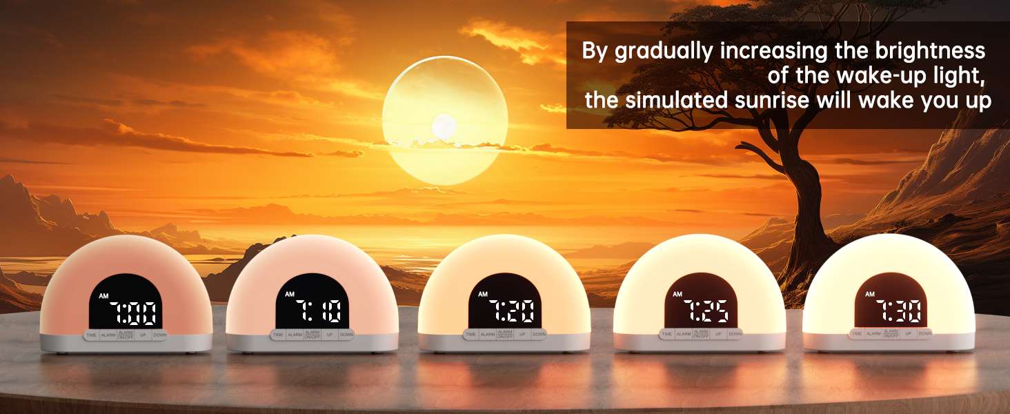 Sunrise Alarm Clock for Heavy Sleepers, Wake Up Light Sunrise Bedside