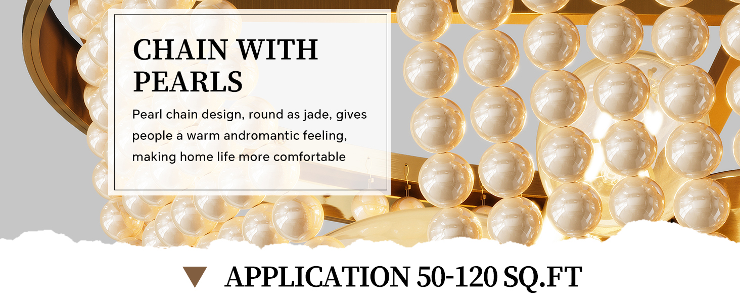 WFOTPZUK 18Inch Retro Pearl Chandelier, 3 Lights E14 Gold Chandelier Vintage Round Pendant Lighting