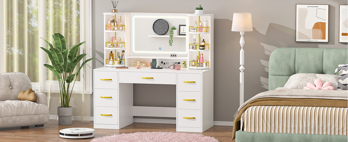 makeup vanity desk with lighted mirror and drawers for bedroom storage vanity table