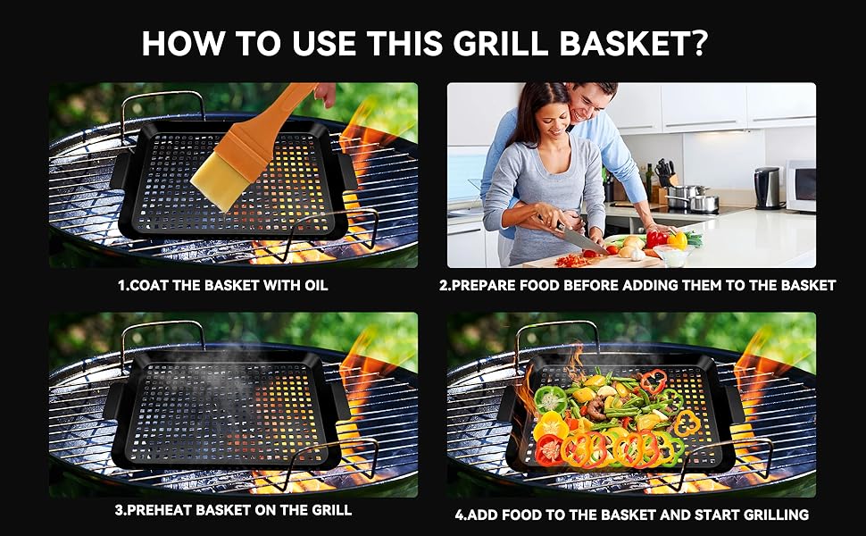 WAAOON Grill Pan Set of 2Durable Steel Grill Basket for Outdoor Grill, Nonstick