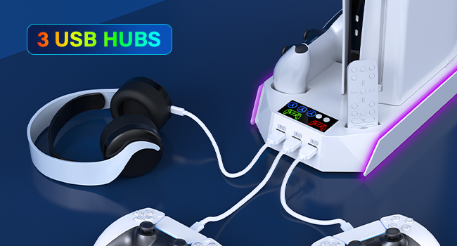 ps5 slim stand with cooling fan and controller charger