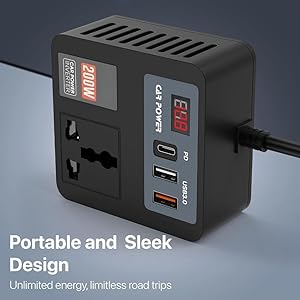 200W Car Power Inverter with 2 USB Ports (18W & 15W QC3.0), 1 USB-C 30W PD, 2 AC Universal Outlets, 12V DC to 220V AC Converter for Laptop, Phone, and Electronics Charging (Plug Car Charger) 47 NEW-200W