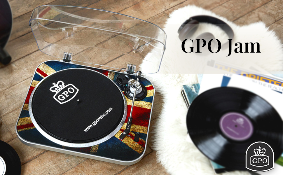GPO Jam Record Player 3Speed Stand Alone Vinyl Turntable with BuiltIn