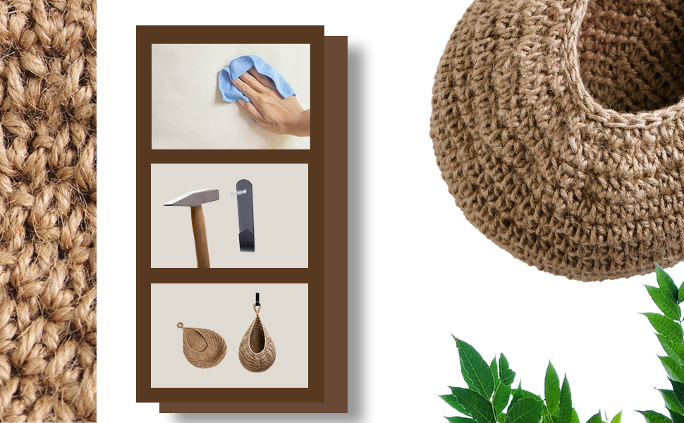 Hanging Fruit Basket Set of 3, Boho Wall Hanging Storage Jute Basket for Organizing & Decor, Handmade Teardrop Hammock Holder for Onion Fruit Vegetable in Home & Restaurant Kitchen with Hooks 12 1