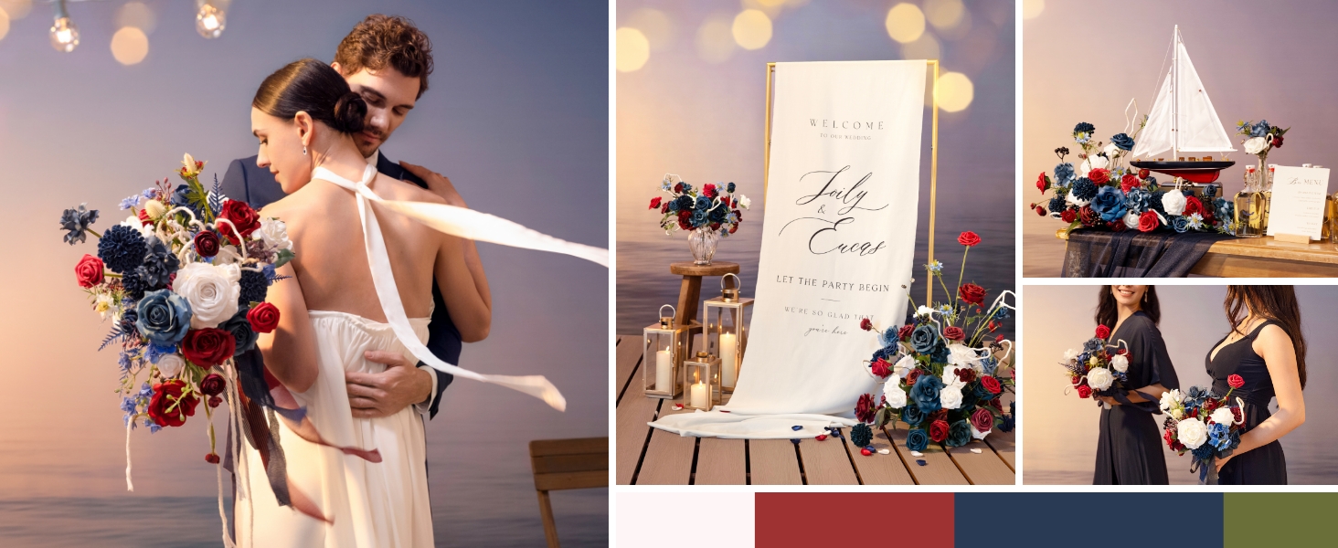 navy blue red white flower bridal bouquet