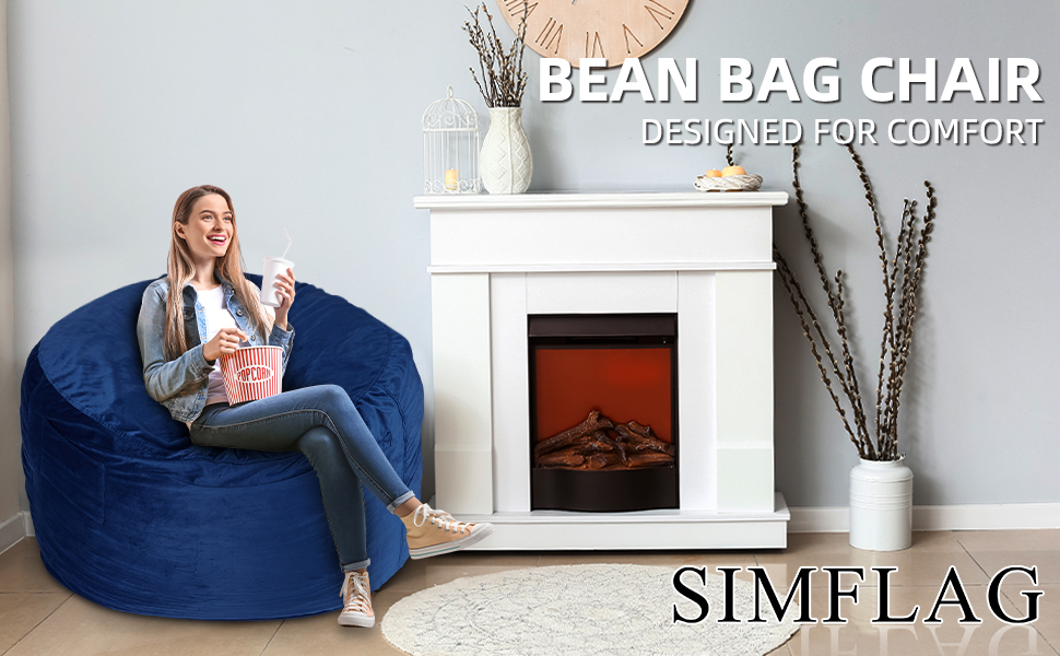SIMFLAG 4Ft Bean Bag Chair, Memory Foam Filling Bean Bag