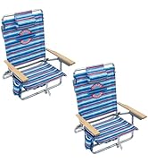 Tommy Bahama 2-Pack 5-Position Classic Lay Flat Backpack Beach Chair with Cooler and Cup Holder, ...