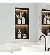 Neohomee 2-Tiers 12x24 Recessed Wall Niche with LED Light Strips, Matte Black LED Shower Niche Ca...